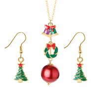 European And American New Ladies Christmas Drip Series Bell Snowman Wreath Santa Claus Necklace And Earrings Suite sku image 1