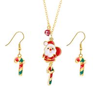 European And American New Ladies Christmas Drip Series Bell Snowman Wreath Santa Claus Necklace And Earrings Suite sku image 2