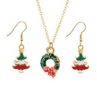 European And American New Ladies Christmas Drip Series Bell Snowman Wreath Santa Claus Necklace And Earrings Suite sku image 5