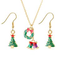 European And American New Ladies Christmas Drip Series Bell Snowman Wreath Santa Claus Necklace And Earrings Suite sku image 6