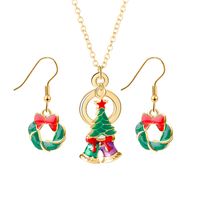 European And American New Ladies Christmas Drip Series Bell Snowman Wreath Santa Claus Necklace And Earrings Suite sku image 8
