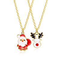 European And American New Ladies Christmas Drip Series Bell Snowman Wreath Santa Claus Necklace And Earrings Suite sku image 9