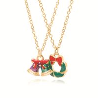 European And American New Ladies Christmas Drip Series Bell Snowman Wreath Santa Claus Necklace And Earrings Suite sku image 12