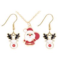 European And American New Ladies Christmas Drip Series Bell Snowman Wreath Santa Claus Necklace And Earrings Suite sku image 15
