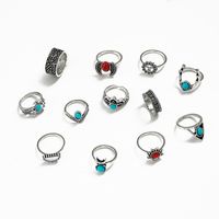 Wholesale Jewelry Red Crescent Wings Turquoise Ring 12-piece Set Nihaojewelry sku image 1