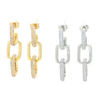 Cross-border New Arrival Personality Double Ring Buckle Earrings Gold-plated Long Earrings For Women Micro Inlaid Zircon Fashion Hip Hop Earrings For Women sku image 1