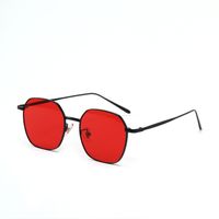 Retro Textured Polygonal Metal Frame Sunglasses sku image 6