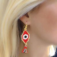 Women Earrings Creative Fashion Miyuki Rice Beads Woven Peacock Feather Ear Jewelry sku image 9