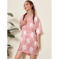 Pajamas Summer Silk Thin Section Mid-sleeved Cute Cat Shirt Skirt Outwear Wholesale Nihaojewelry sku image 19