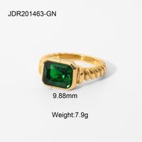 Retro Croissant Twisted Spiral Emerald Pink Zircon Stainless Steel Ring sku image 6