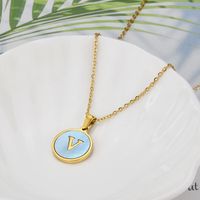 Titanium Steel 18K Gold Plated Simple Style Plating Inlaid Shell Letter Shell Necklace sku image 22