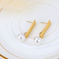 Wholesale Simple Pearl Square Long Stainless Steel Earrings Nihaojewelry main image 1