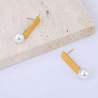 Wholesale Simple Pearl Square Long Stainless Steel Earrings Nihaojewelry main image 4