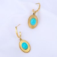 Wholesale Fashion Oval Sunflower Stainless Steel Inlaid Turquoise Earrings Nihaojewelry main image 1