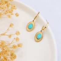 Wholesale Fashion Oval Sunflower Stainless Steel Inlaid Turquoise Earrings Nihaojewelry main image 4
