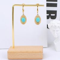 Wholesale Fashion Oval Sunflower Stainless Steel Inlaid Turquoise Earrings Nihaojewelry main image 5