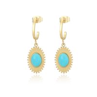Wholesale Fashion Oval Sunflower Stainless Steel Inlaid Turquoise Earrings Nihaojewelry main image 6