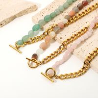 Wholesale Jewelry Green Natural Stone Beaded Splicing Chain Stainless Steel Necklace Nihaojewelry main image 3