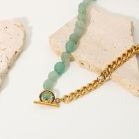 الجملة مجوهرات الأخضر الحجر الطبيعي مطرز الربط سلسلة الفولاذ المقاوم للصدأ قلادة Nihaojewelry main image 4