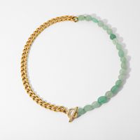 الجملة مجوهرات الأخضر الحجر الطبيعي مطرز الربط سلسلة الفولاذ المقاوم للصدأ قلادة Nihaojewelry main image 6