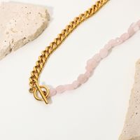 Wholesale Jewelry Pink Natural Stone Beaded Splicing Chain Stainless Steel Necklace Nihaojewelry main image 4