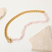 Wholesale Jewelry Pink Natural Stone Beaded Splicing Chain Stainless Steel Necklace Nihaojewelry main image 5