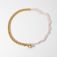 Wholesale Jewelry Pink Natural Stone Beaded Splicing Chain Stainless Steel Necklace Nihaojewelry main image 6
