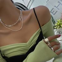 Simple Heart  Splicing Pearl Snake Bone Stacked Copper Necklace Wholesale Nihaojewelry main image 3