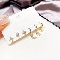 Wholesale Korean Zircon Micro-inlaid Small Plane Star Moon Copper Earrings Nihaojewelry main image 3
