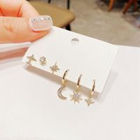 Wholesale Korean Zircon Micro-inlaid Small Plane Star Moon Copper Earrings Nihaojewelry main image 5