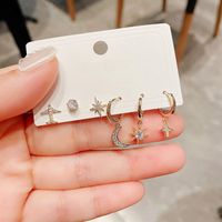 Wholesale Korean Zircon Micro-inlaid Small Plane Star Moon Copper Earrings Nihaojewelry main image 6