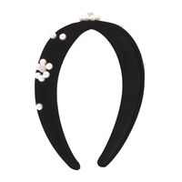 F3421 Corduroy Solid Color Wide-edged Headband Retro Simple Pearl Small Flower Hair Accessories Elegant French Headband main image 6
