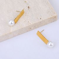 Wholesale Simple Pearl Square Long Stainless Steel Earrings Nihaojewelry sku image 1