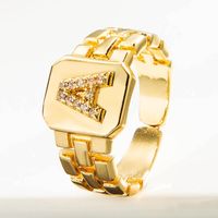 Wholesale Correa De Reloj Retro 26 Letra Inglesa Anillo De Cobre Chapado En Oro Nihaojewelry sku image 1