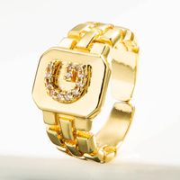 Wholesale Retro Watchband 26 English Letter Copper Gold-plated Ring Nihaojewelry sku image 7
