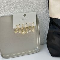 Wholesale Korean Micro-inlaid Zircon Saturn Moon Star 6-piece Copper Earrings Nihaojewelry sku image 1