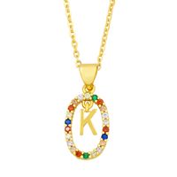 Cross-border New Arrival Ornament Micro-inlaid Colorful Zircon Personalized Hip Hop 26 English Letters Pendant Necklace Female Nkw62 sku image 11