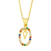 Cross-border New Arrival Ornament Micro-inlaid Colorful Zircon Personalized Hip Hop 26 English Letters Pendant Necklace Female Nkw62 sku image 22