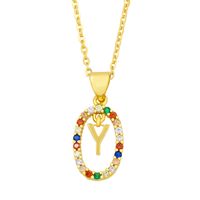 Cross-border New Arrival Ornament Micro-inlaid Colorful Zircon Personalized Hip Hop 26 English Letters Pendant Necklace Female Nkw62 sku image 25