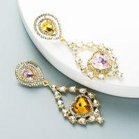 Wholesale Korean Water Drop Heart-shaped Alloy Diamond Long Earrings Nihaojewelry sku image 1