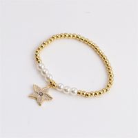 Copper Plated Real Gold Round Beads Zircon Starfish Bracelet Wholesale Nihaojewelry main image 6