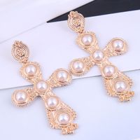 Fashion Metal Cross Inlaid Pearl Earrings Wholesale Nihaojewelry main image 3