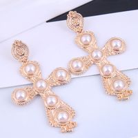 Fashion Metal Cross Inlaid Pearl Earrings Wholesale Nihaojewelry sku image 1