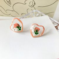 Cute Irregular Heart Shape Jelly Flower Pearl Stud Earrings sku image 2