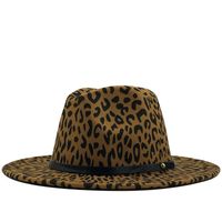 Retro Leopard Print Flat Brim Big Edge Woolen Top Hat Wholesale Nihaojewelry sku image 1