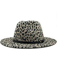 Retro Leopard Print Flat Brim Big Edge Woolen Top Hat Wholesale Nihaojewelry sku image 2