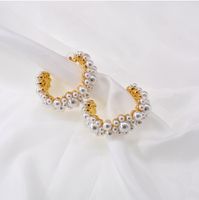 S925 Silver Needle Circle Rhinestone Pearl Fashion Earrings C-shaped Pearl Simple Earrings Wholesale Nihaojewelry sku image 1