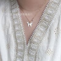 Wholesale Jewelry White Shell Pearl Butterfly Pendant Titanium Steel Necklace Nihaojewelry main image 5