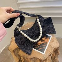 Bowknot Solid Color Pearl Chain Folds Single Shoulder Messenger Underarm Bag Wholesale Nihaojewelry sku image 2