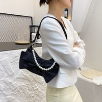 Bowknot Solid Color Pearl Chain Folds Single Shoulder Messenger Underarm Bag Wholesale Nihaojewelry main image 3